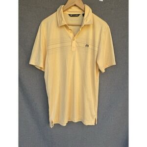 Travis Mathew‎ Medium Golf Polo Yellow Stripes Pima Cotton Shirt Short Sleeve